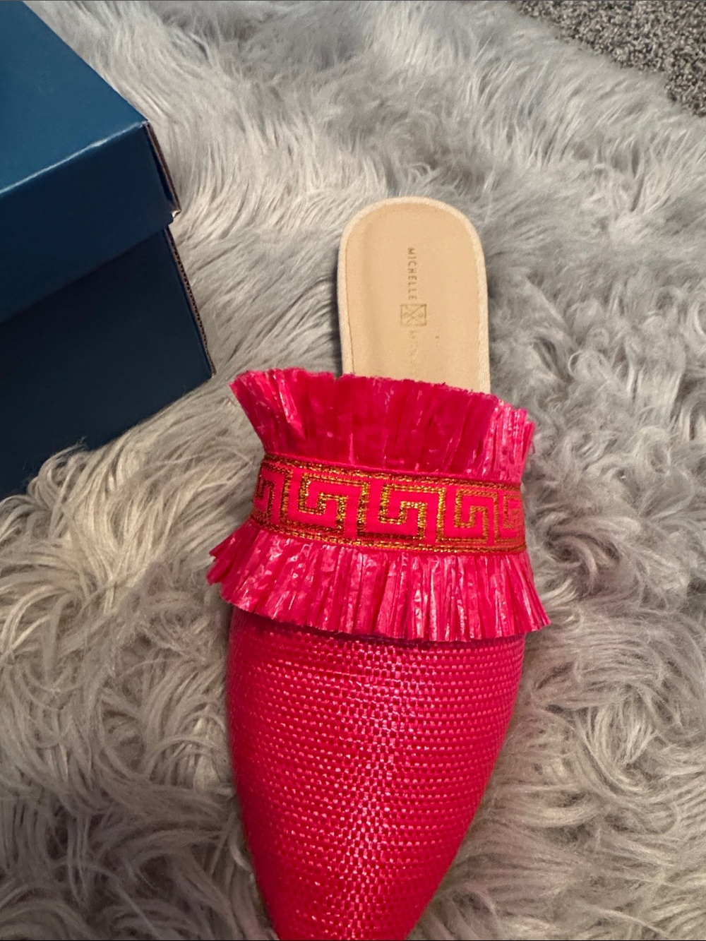 Bright Pink Fringe Pointed Slip-On Mules - Picture 2 of 4